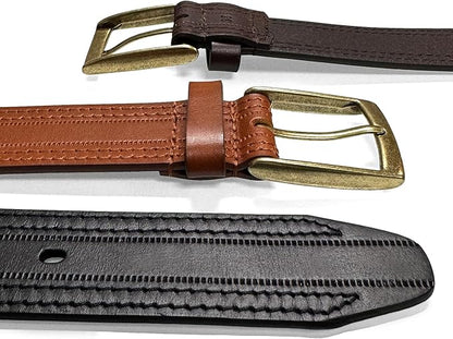 Men's Oil-Tanned Genuine Leather Dress Classic Belt 1-1/8"(30mm) or 1-3/8"(35mm) Wide One Piece Dress Belt