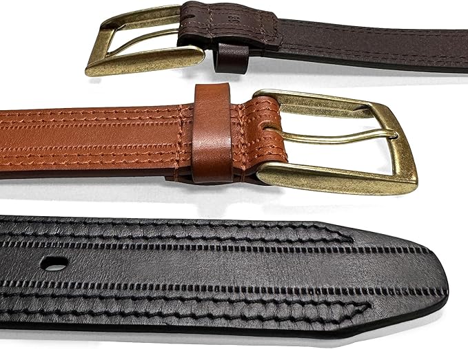 Men's Oil-Tanned Genuine Leather Dress Classic Belt 1-1/8"(30mm) or 1-3/8"(35mm) Wide One Piece Dress Belt