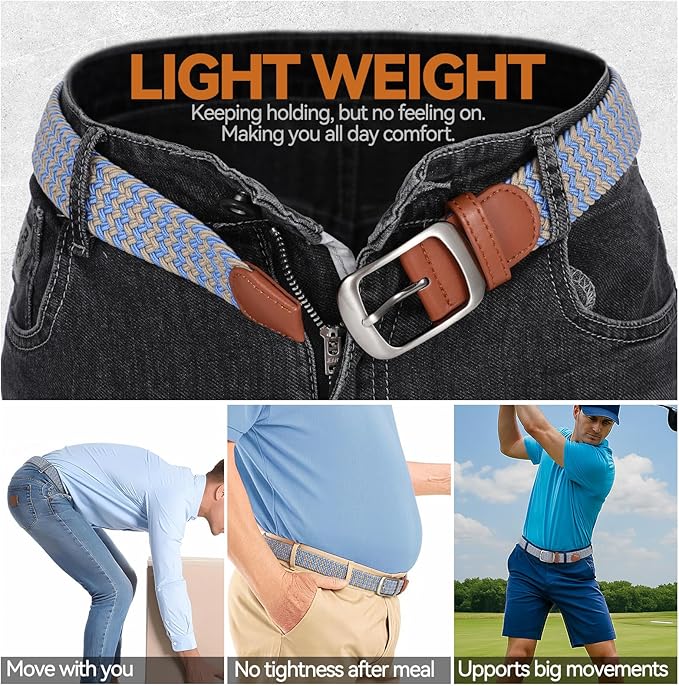 XZQTIVE Braided Belt Stretch Belt for Men and Women Multicolored Woven Golf Belt Elastic Jean Belts