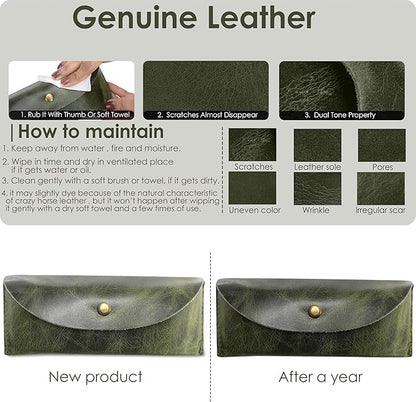 Leather Sunglasses Case Genuine Eyeglass Holder Reading Glasses Protector Vintage Eyewear Storage for Men and Women