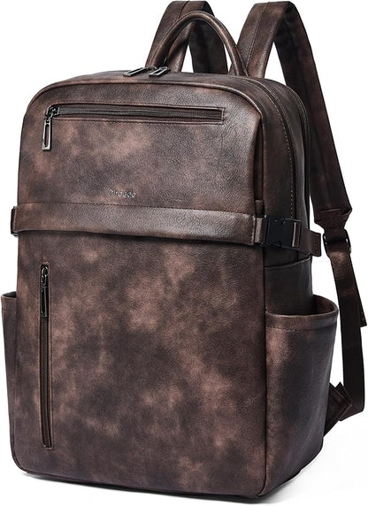 Leather Laptop Backpack for Women, 15.6 Inch Laptop Travel Backpack Purse Large Capacity Computer Bag, Casual Daypack Nurse Bag College Bookbag for School, Coffee
