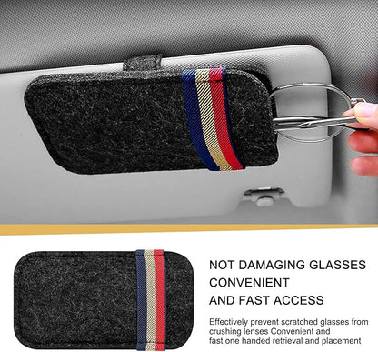Pack-1 Car Visor Sunglasses Bag, 6.1" x 3.62" Soft Scratch-resistant Felt Multi-function Card Pen Invoice Storage Bag, Portable One-hand Access Pocket Organizer, Universal for Cars (Black)