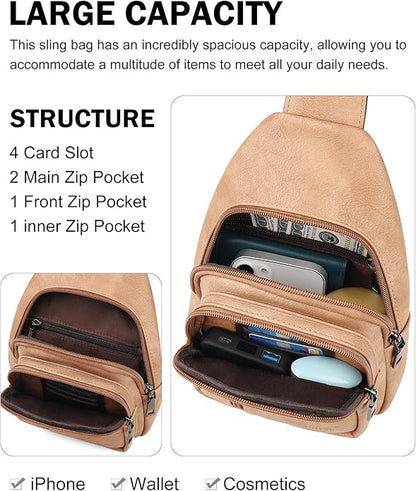 MASINTOR Sling Bag for Women - Crossbody Bags Fanny Pack with Vegan Leather - Adjustable Sling Backack for Travel