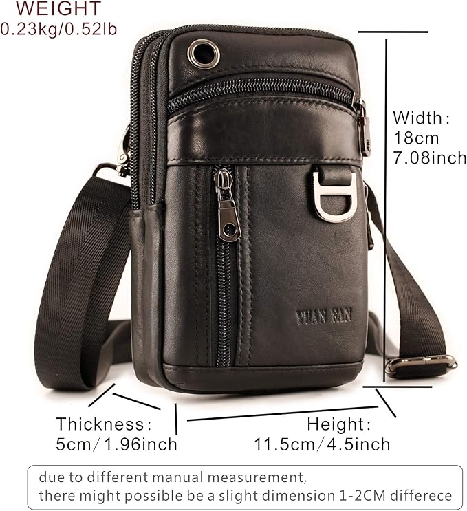 Small Mens Leather Satchel Cell Phone Holster,Vertical Belt Clip Cellphone Pouch,Purse Waist Bag Fanny Pack Compatible with Google,Zipper Phone Bag for Work,Hike