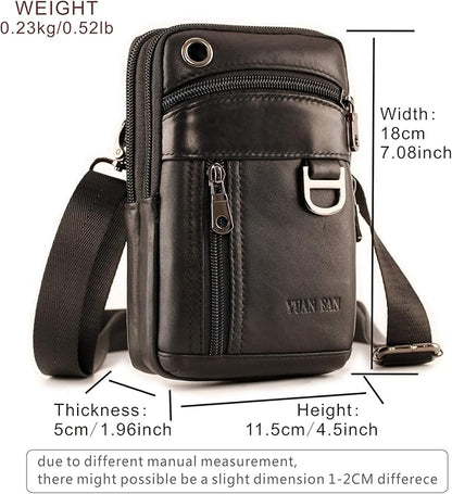 Small Mens Leather Satchel Cell Phone Holster,Vertical Belt Clip Cellphone Pouch,Purse Waist Bag Fanny Pack Compatible with Google,Zipper Phone Bag for Work,Hike