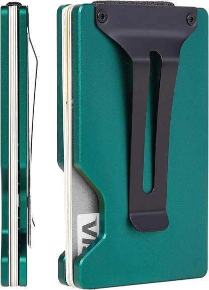 Minimalist Slim Wallet for Men,RFID Blocking Metal Wallet,Aluminum Credit Card Holder & Money Clip 12-15 Cards,Slim Rfid Front Pocket Mens Wallet,Forest Green