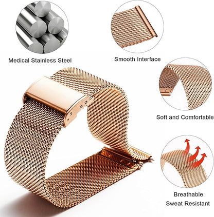TStrap Mesh Watch Band Metal - Black Quick Release Watch Bands for Men Women - Stainless Steel Smart Watches Strap Bracelet Replacement - 10mm 12mm 14mm 16mm 18mm 20mm 22mm