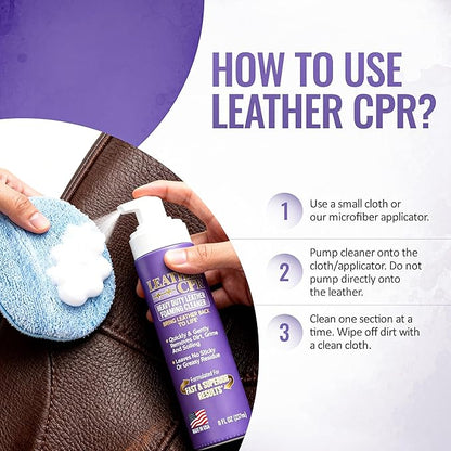 Leather CPR Heavy Duty Leather Foaming Cleaner - 8 oz - Car Interior Cleaner For Heavy Dirt & Grime, Heavily Soiled Furniture Leather Cleaner For Couch, Car Seat,Purses, Shoes, Boots, & More