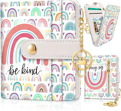 Jogjam Rainbow Be Kind Rfid Women Wallet, Small Slim Thin Credit Card Wallet, PU Leather Bifold Cash Zipper Coin Pocket ID Window for Female Ladies Teen Girls Girly