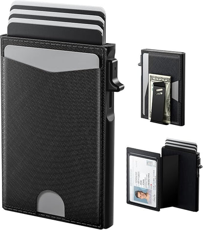 typecase Flip Pop Up Wallet for Men Card Holder: Smart Privacy & lD Display Mode, RFID Blocking, Slim Genuine Leather, Minimalist Front Pocket - 8 Cards Capacity | ID Window | Money Clip (Black)