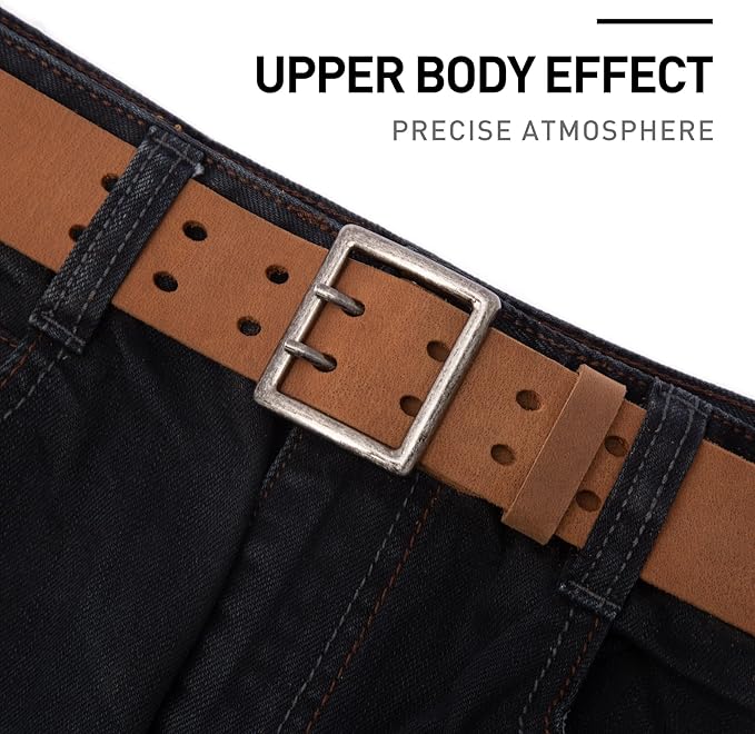 BISON DENIM Men's Belts Leather Dress Genuine Leather Classic Heavy Duty Buckle Belt Casual for Jeans