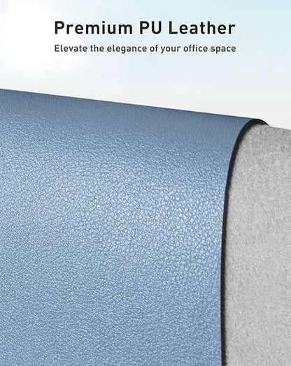 Aothia Faux Leather Desk Mat - Large Mouse Pad, Non-Slip PU Leather Blotter, Waterproof Writing Surface for Office and Home (Denim Blue, 63" x 17")
