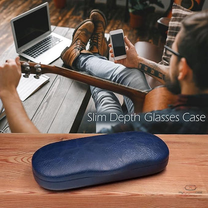 MyEyeglassCase Men's Medium Glasses Case - Classic Eyeglasses Hard Shell Holder, Elegant Easy Open Lip with Pouch and Cloth