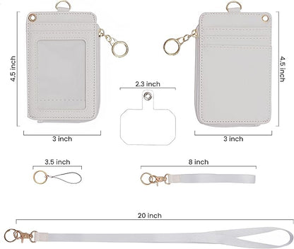 MONDO DESIGNS 2-in-1 ID Badge Holder & Lanyard Wallet - Multi-Use Womens Small Wallet with Removable Wristlet & Neck Lanyard, Clear Window, 5 Card Slots, Phone Holder, Ring Keychain - Off White