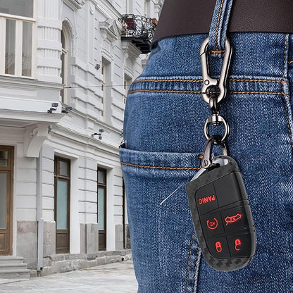 5 Buttons Key Fob Cover,Key Fob Replacement for Protecting Remote Keys,Keys Fob Case Compatible with Jeep Dodge Chrysler (Carbon Fiber Red)