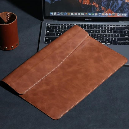 13 Inch Leather Laptop Sleeve Compatible with MacBook Neo 13" 2026 & MacBook Air/Pro 13" (M5/M4/M3/M2/M1, 2025-2018), Magnetic Buckle Closure Protective Case Cover,Brown