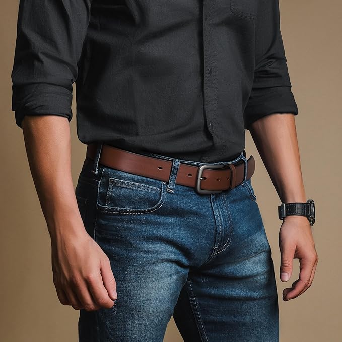 Buffway Men's Leather Belt,1.5" Handmade Top-Grain Leather–Durable,Comfortable,Suitable for Everyday Formal & Casual Wear
