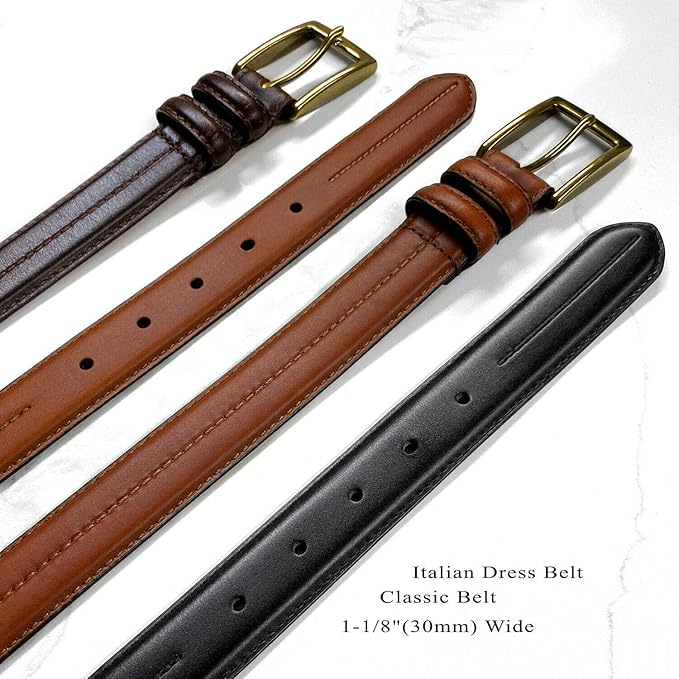 Men's Oil-Tanned Genuine Leather Dress Classic Belt 1-1/8"(30mm) or 1-3/8"(35mm) Wide One Piece Dress Belt