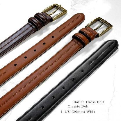 Men's Oil-Tanned Genuine Leather Dress Classic Belt 1-1/8"(30mm) or 1-3/8"(35mm) Wide One Piece Dress Belt