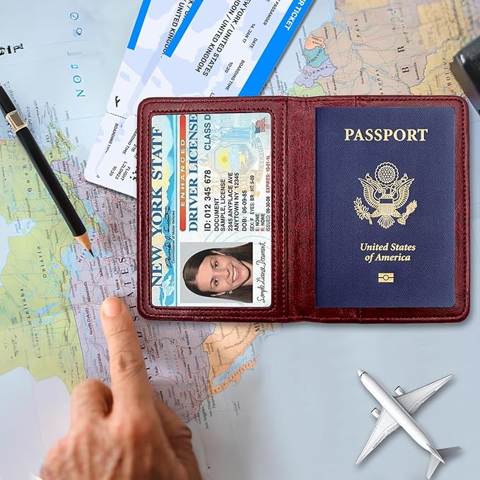 Passport Holder for Travel Essentials RFID Blocking Wallet Card Case PU Leather Passport Cover Women and Men (Navy)