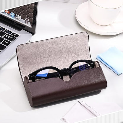 4Pack Glasses Case, Eyeglasses Case Hard Shell, Lightweight Portable Case for Sunglasses Eye Glasses Case with Cleaning Cloth Unisex Black,Blue,Brown,Maroon