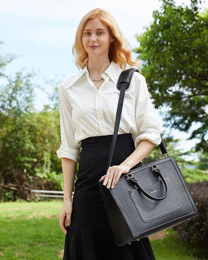 LOVEVOOK Laptop Tote Bag for Women, 15.6 Inch Work Bags, Vintage Leather Tote Bag, Waterproof Computer Bags with Clutch Purse, Large Capacity Messenger Bag for Teacher College Business Office