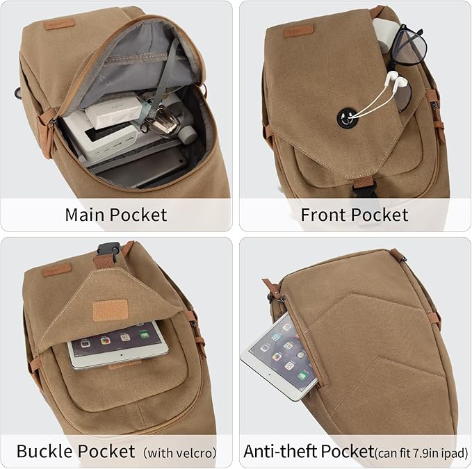 OSOCE Sling Bag for Men, Anti Theft Crossbody with Tunnel Lock, Waterproof Canvas Shoulder Backpack for Travel Hiking Daily