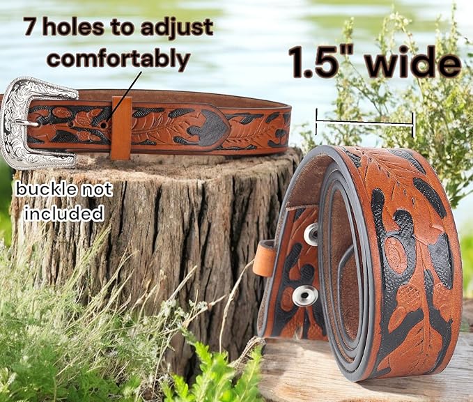 F&L CLASSIC Western Belt without buckle for men – Full Grain Leather Cowboy Belts for jeans - One Piece Leather strap belt