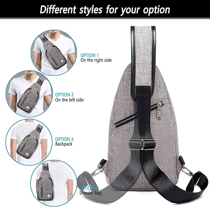 Small Sling Bag Crossbody Backpack Over the Shoulder Bag for Men Women Travel Outdoors, Lightweight Sling Chest Pack (Large, Grey)