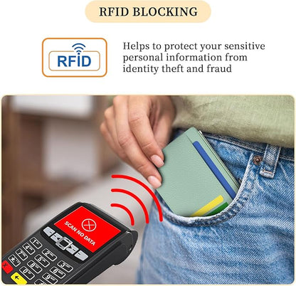 Hancynir Minimalist Small Wallet Women Credit Card Holder, RFID Blocking Slim Mini Card Wallets Cute Front Pocket PU Leather Card Case Thin Travel Zipper Coin Cash Ladies Female Wallet Gifts