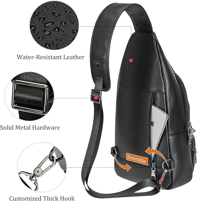 Polare Cowhide Italian Leather Sling Chest Shoulder Bag Waterproof Anti Theft Crossbody Casual Daypack