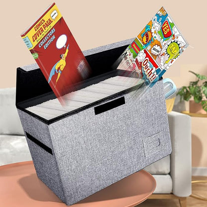 Leffis Comic Book Storage, Box 15.5" X 7.5" X 11.3", Collapsible Comic Short Box with Lids Holds 150 Comics Heavy Duty Comic Book Bin Container (1 pack, grey)