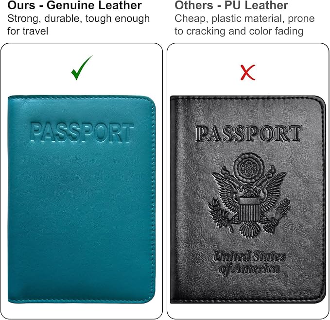 Teal Basic Genuine Leather RFID Passport Cover
