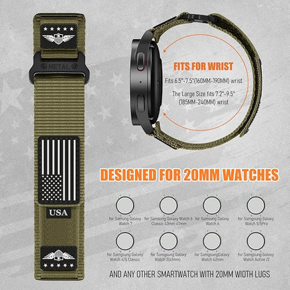20mm Band Compatible with Samsung Galaxy Watch 7 6 5 4 FE Band 44mm 40mm/Watch 6 4 Classic 47mm 43mm 42mm 46mm/5 Pro 45mm/3 41mm/Active 2 Men,Fabric Nylon Strap for Garmin Vivoactive 5 3/Venu,S