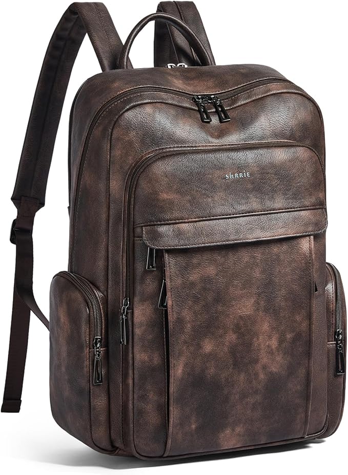 Shrrie Leather Laptop Backpack for Women with 17 inch Vegan Leather Computer Backpack Purse for Travel College Work