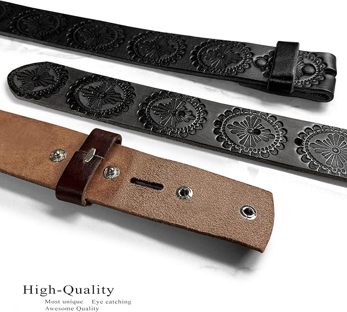 Cowboy Cowgirl Western Tooled Floral Embossed Full Grain Genuine Leather Belt Strap 1-1/2"(38mm) Wide