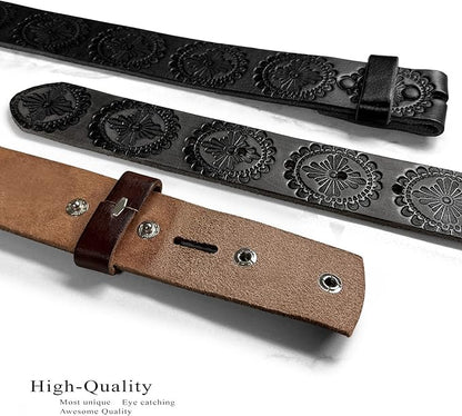 Cowboy Cowgirl Western Tooled Floral Embossed Full Grain Genuine Leather Belt Strap 1-1/2"(38mm) Wide