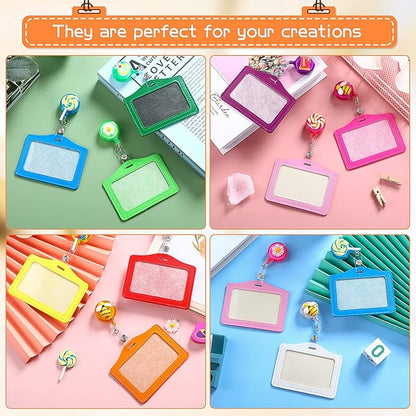 Tenare 12 Sets Retractable Badge Reels Multicolor Name ID Card Holder PU Leather Business Badge Holder Decorative with Clip for Students, Teachers, Nurses, Doctors
