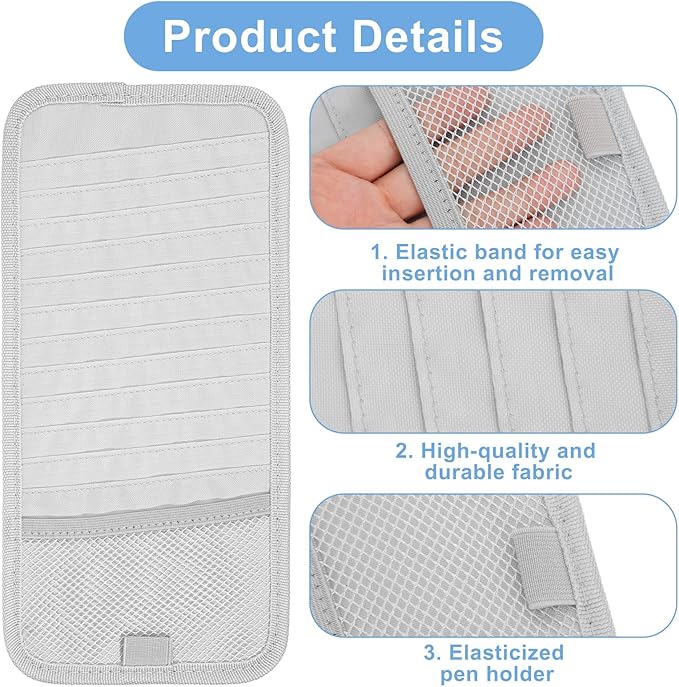 1 Pcs Car CD Holder, Car Sun Visor Storage DVD Disc Holders Pocket Case Organizer with 12 DVD Storage Sleeves, one Mesh Pocket, one Pen Holder, and Elastic Strap (Gray)