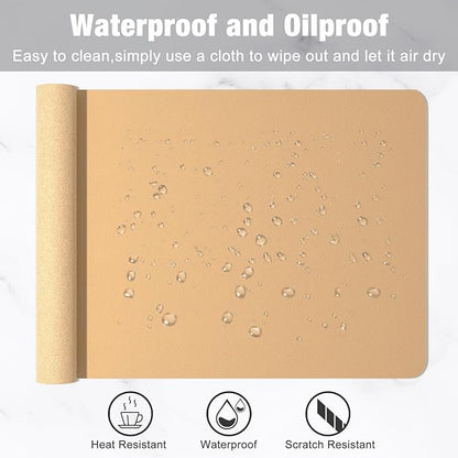 Hsurbtra Desk Pad, 30" x 14" PU Leather Desk Mat, XL Extended Mouse Pad, Waterproof Desktop Blotter Protector, Non-Slip Ultra Thin Large Laptop Keyboard Writing Mat for Office Home, Earth Yellow