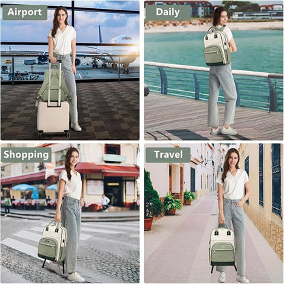 Laptop Backpack for Women Work Bag - Fits 17.3 Inch Laptop Bag Travel Work Backpack Anti-theft Bags with USB Charging Business Computer Waterproof Backpack Purse for Nurse Teacher Beige Light Green