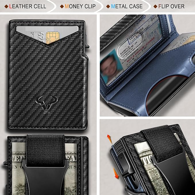 BULLIANT Men Wallet Gift Boxed,Slim Front Pocket Wallet Money Clip Card Holder 3.8"x2.7",Pop-up Access