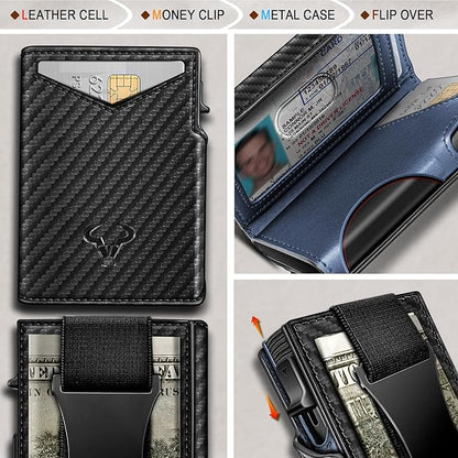 BULLIANT Men Wallet Gift Boxed,Slim Front Pocket Wallet Money Clip Card Holder 3.8"x2.7",Pop-up Access