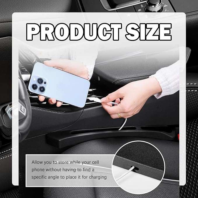 2PCS Deepened Car Seat Gap Filler Organizer,Multi-Function Car Gap Seat Filler with Dual Storage Slots & Bottom Charging Opening,No Drop Between Seats Cars Gaps Fillers Organizer