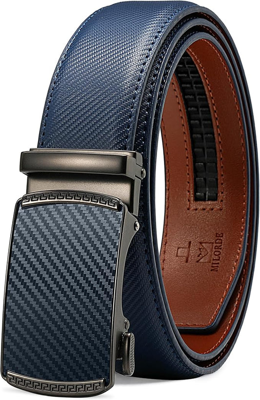MILORDE Men's Leather Ratchet Belt - 35mm - Customizable Fit