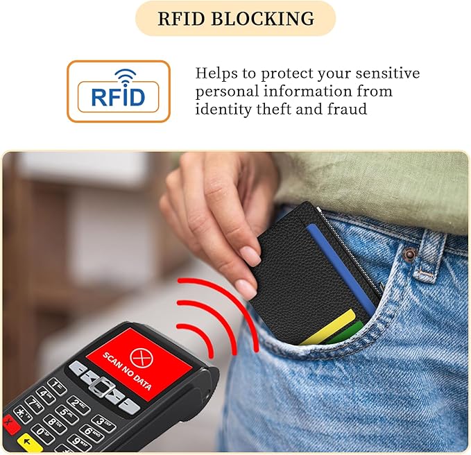 Hancynir Slim Wallet Women Credit Card Holder Black Minimalist RFID Blocking Small Mini Card Case Front Pocket PU Leather Thin Travel Zipper Coin Cash ID Window Ladies Female Wallet Gifts