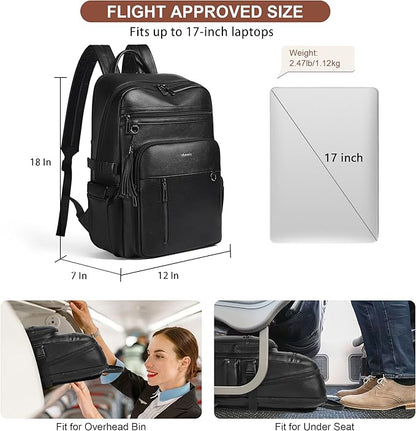 Shrrie Vegan Leather Laptop Backpack for Women,17 Inch Computer Backpack Purse for Work Business College Travel Teacher Nurse with Anti-theft Pocket & Giant Tumbler Holder Pocket,Black