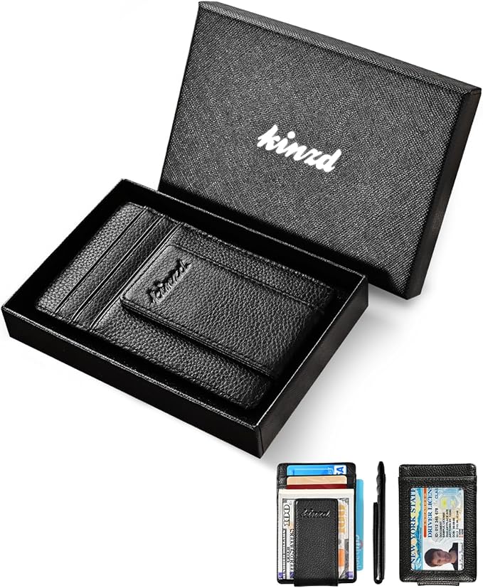 kinzd Money Clip, Front Pocket Wallet, Leather RFID Blocking Strong Magnet thin Wallet | RFID Blocking, Strong Magnet, thin