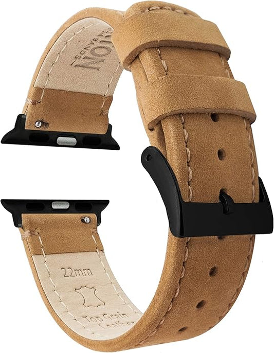 BARTON WATCH BANDS - Top Grain Leather Watch Bands Compatible with Apple Watch Models - 1, 2, 3, 4, 5, 6, 7, 8, 9, 10, SE, Ultra & Ultra 2