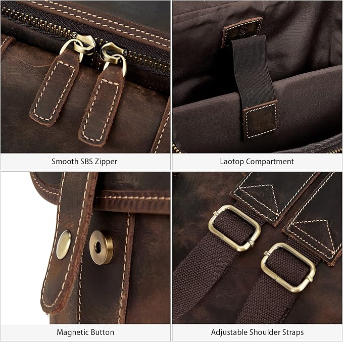 BOSTANTEN Leather Backpack for Men 15.6 inch Laptop Backpack Vintage Travel Office Bag Large Capacity Shoulder Bag Coffee
